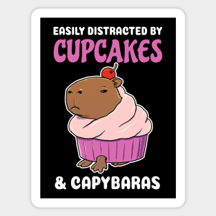 Easily Distracted by Cupcakes and Capybaras Cartoon Sticker